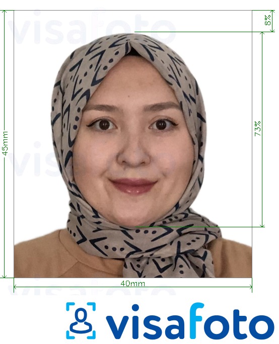 Образец фотографии для Афганистан паспорт 4х4.5 см (40х45 мм) с точными размерами