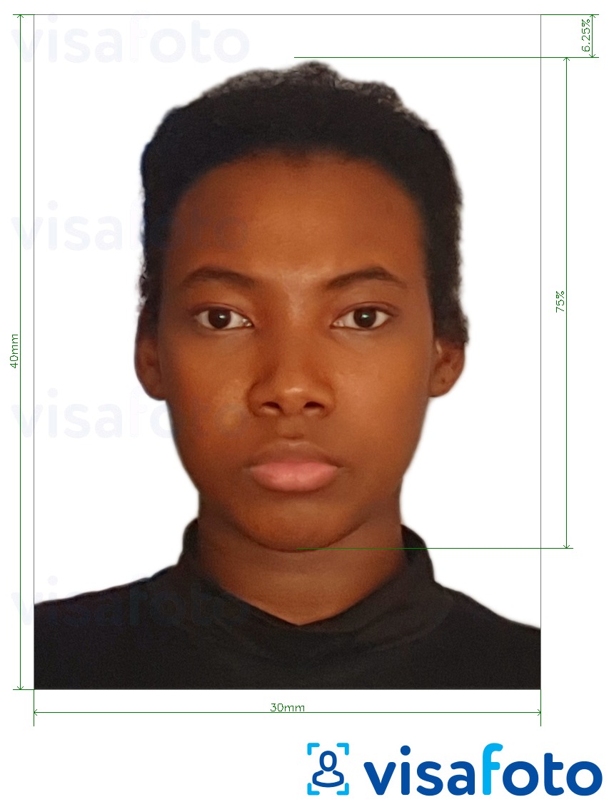 Образец фотографии для Ботсвана виза 3x4 см (30x40 мм) с точными размерами