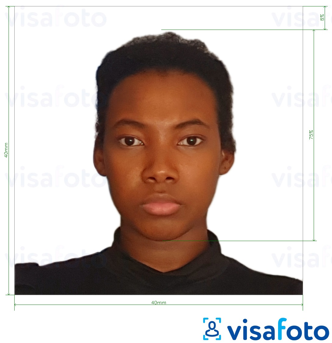 Образец фотографии для Камерунская виза 4x4 см (40x40 мм) с точными размерами