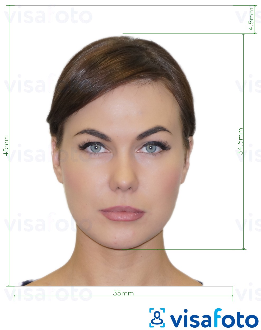 Образец фотографии для Чехия удостоверение личности 35х45 мм с точными размерами