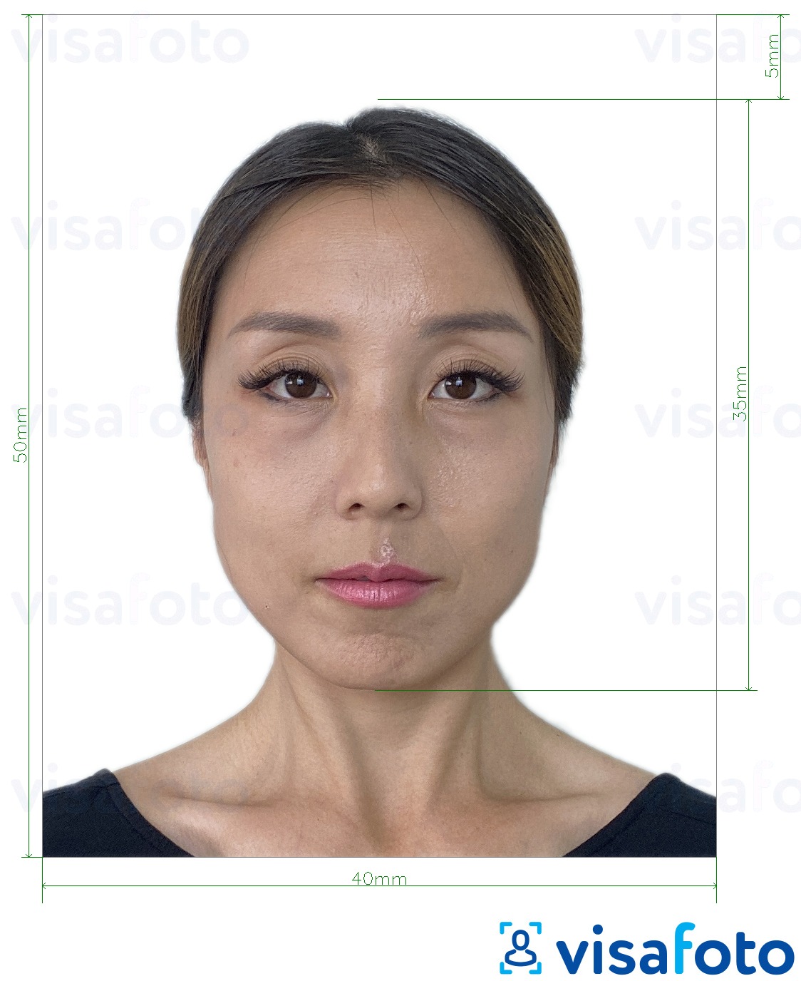 Образец фотографии для Гонконг паспорт 40х50 мм (4х5 см) с точными размерами