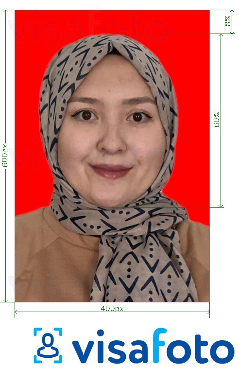 Образец фотографии для Индонезия э-виза регистрация с точными размерами