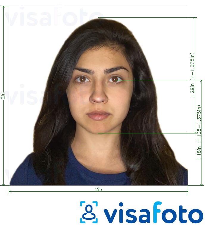 Образец фотографии для Израиль паспорт 5х5 см (2x2 дюйма, 51х51 мм) с точными размерами