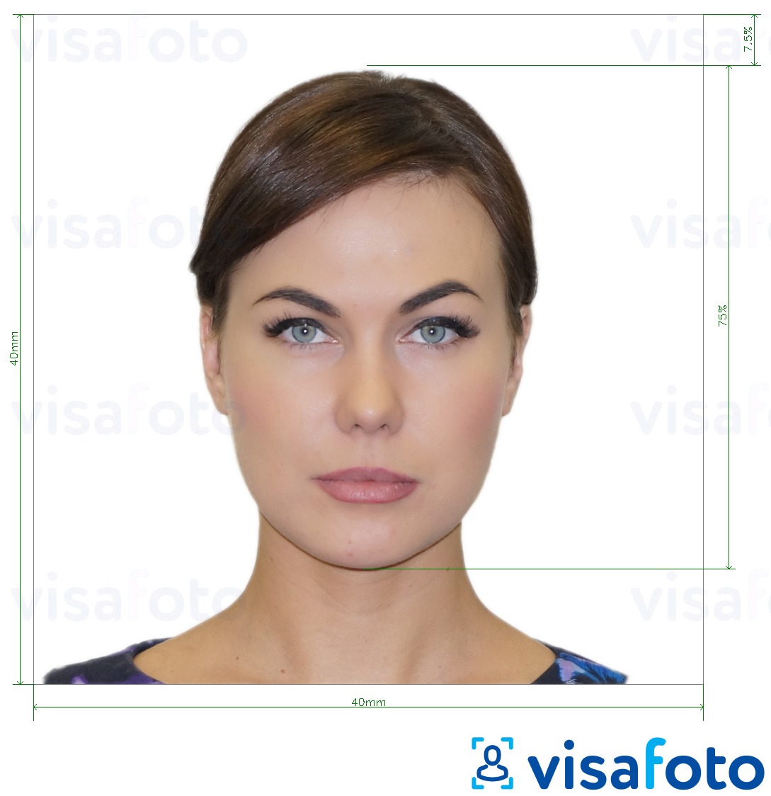 Образец фотографии для Италия паспорт 40x40 мм с точными размерами