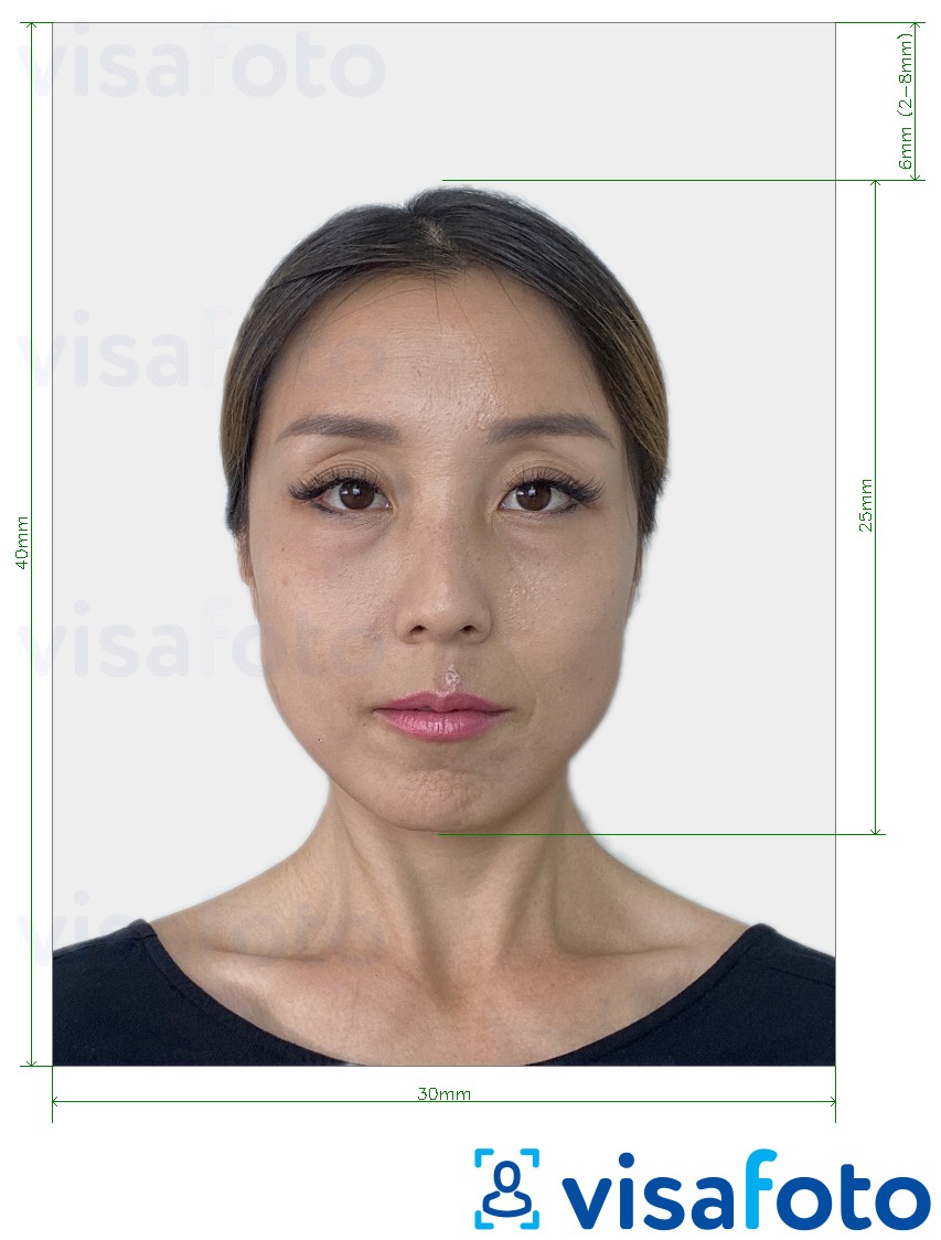 Образец фотографии для Япония вид на жительство / Certificate of Eligibility (30x40mm) с точными размерами