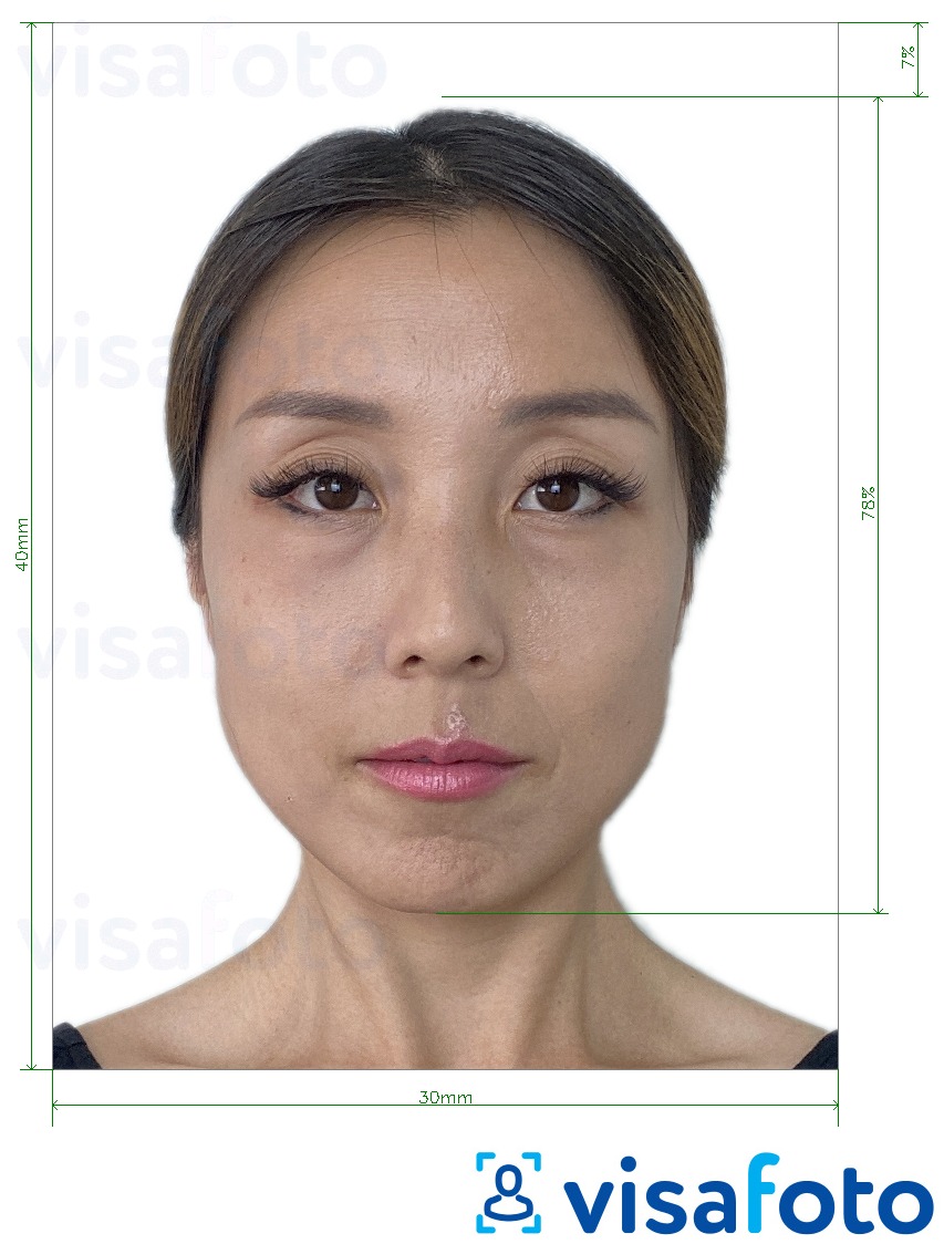 Образец фотографии для Южная Корея Alien Регистрация 3x4 см (30x40 мм) с точными размерами