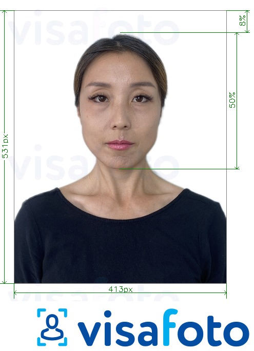 Образец фотографии для Корея паспорт онлайн с точными размерами