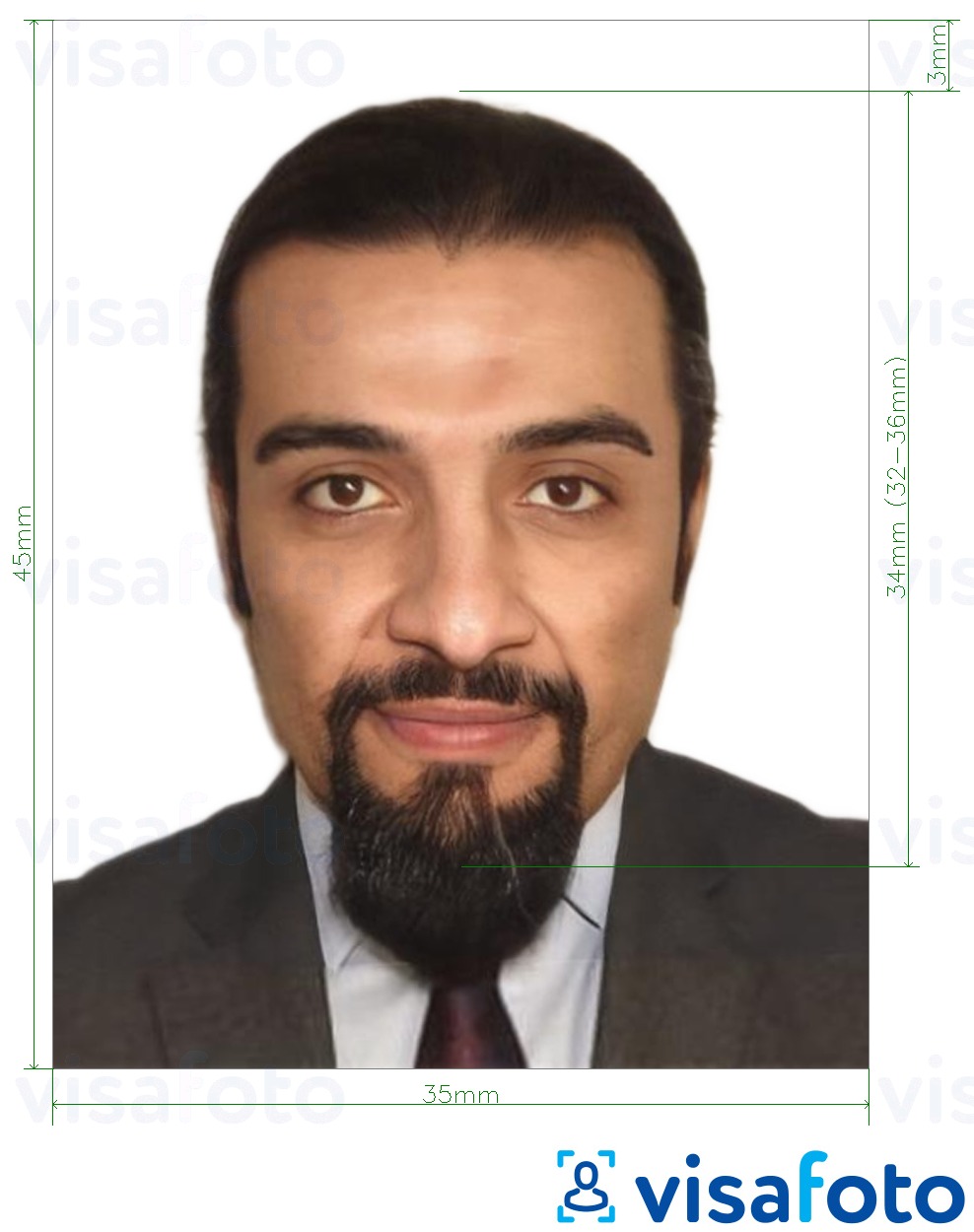 Образец фотографии для Ливан паспорт 35х45 мм (3,5x4,5 см) с точными размерами
