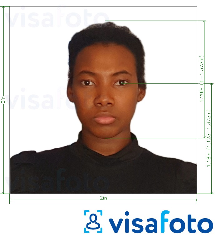 Образец фотографии для Мадагаскарская виза 2x2 дюйма с точными размерами
