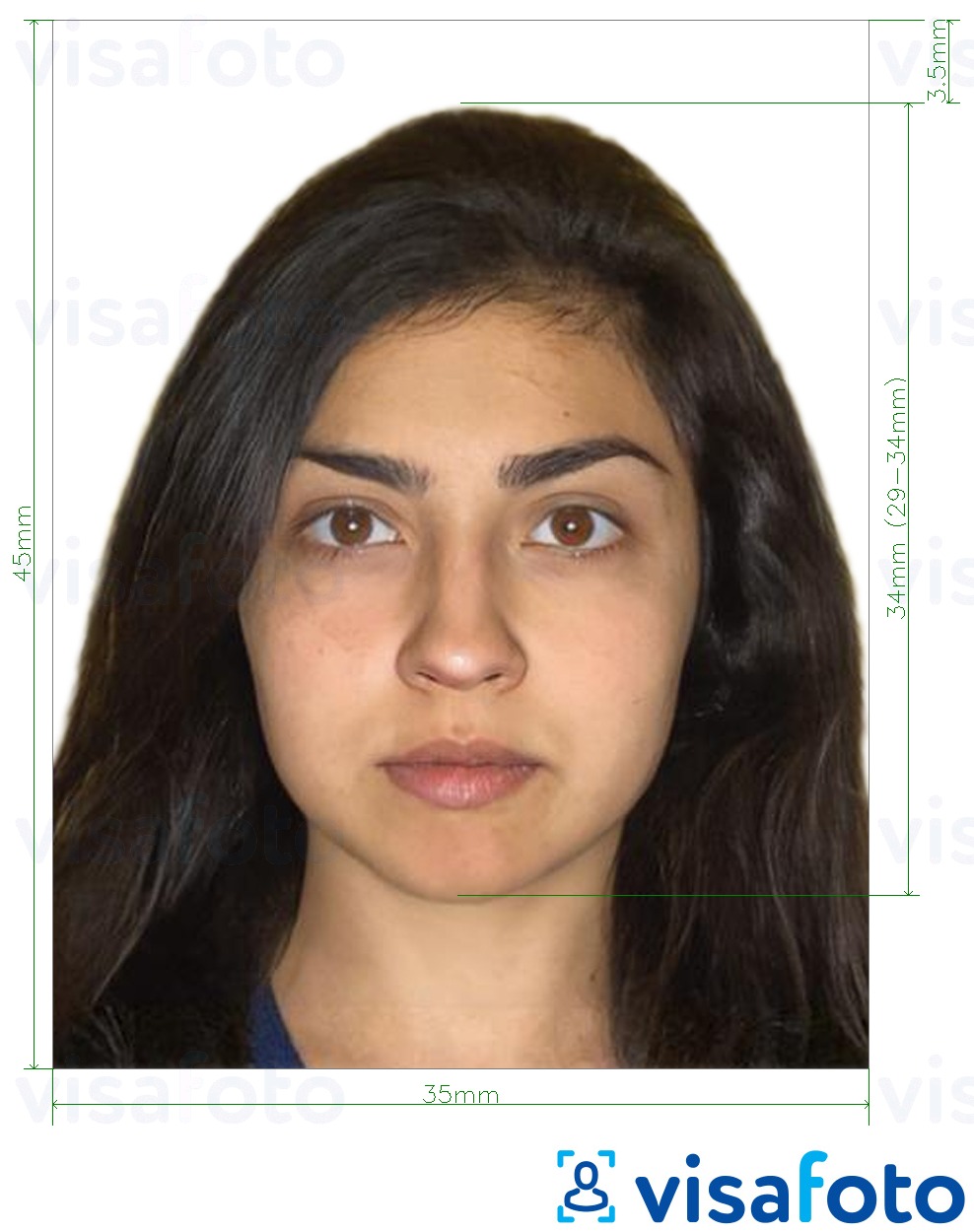 Образец фотографии для Свидетельство о регистрации семьи в Пакистане (NADRA) 35x45 мм с точными размерами