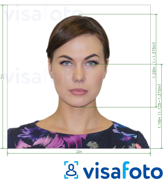 Образец фотографии для США паспорт 2х2 дюйма (51х51 мм) с точными размерами