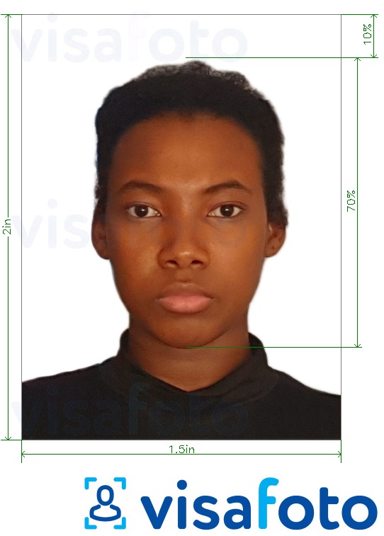 Образец фотографии для Паспорт Замбии 1.5x2 дюйма (51x38 мм) с точными размерами
