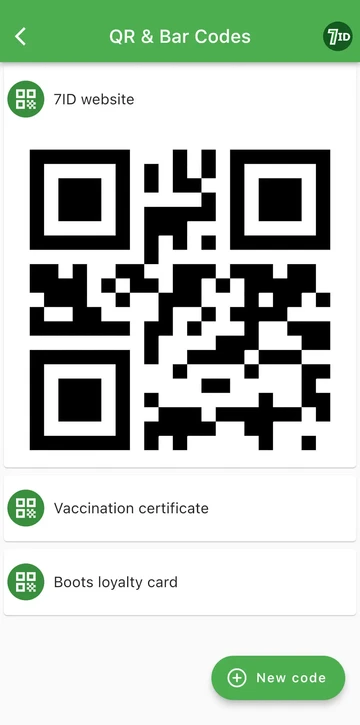 7ID-App: Speichern Sie Ihre QR-Codes an einem Ort