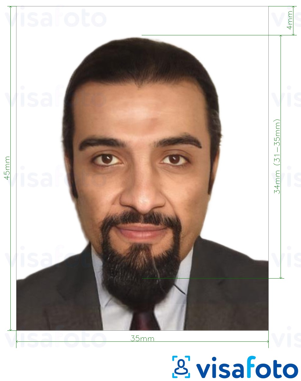 Образец фотографии для ОАЭ идентификационная карта онлайн 35х45 мм с точными размерами