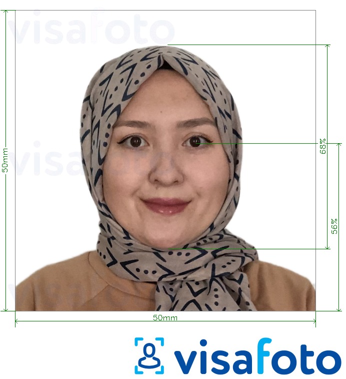 Образец фотографии для Афганистан паспорт 5х5 см (50х50 мм) с точными размерами