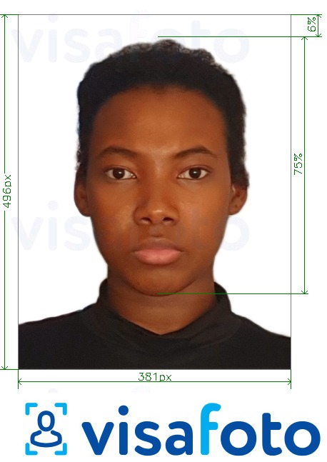 Образец фотографии для Ангола виза 381x496 пикселей с точными размерами