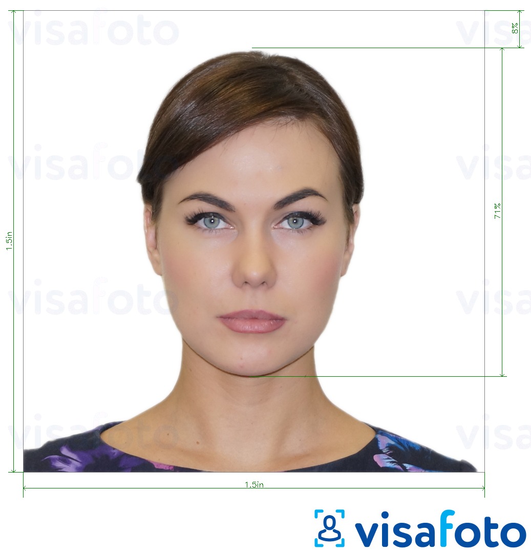 Образец фотографии для Виза в Аргентину в консульстве в США 1.5x1.5 дюйма с точными размерами