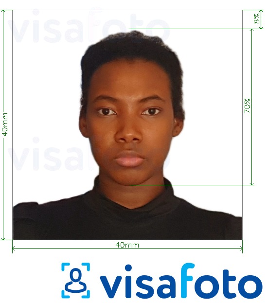 Образец фотографии для Конго (Браззавиль) виза 4x4 см (40x40 мм) с точными размерами