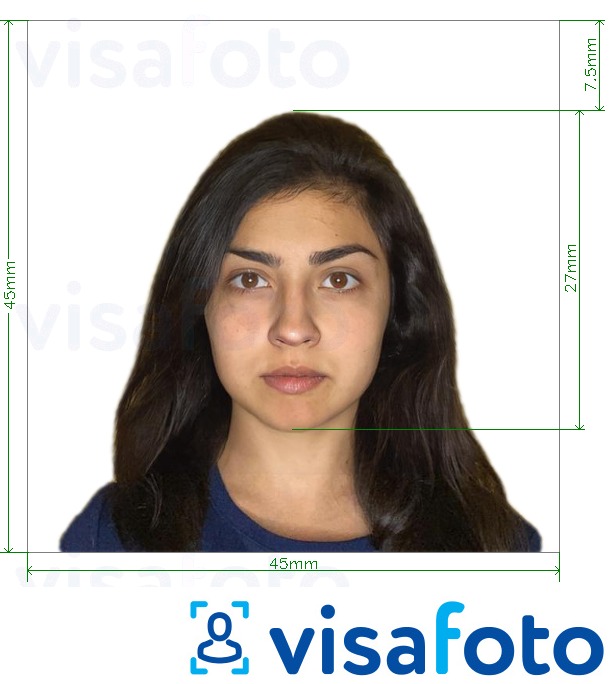 Образец фотографии для Чили паспорт 4.5х4.5 см с точными размерами