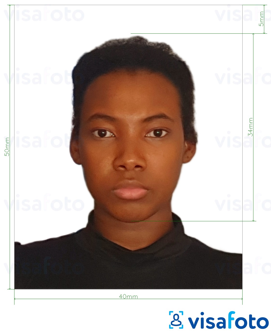 Образец фотографии для Камерунский паспорт 4x5 см (40x50 мм) с точными размерами