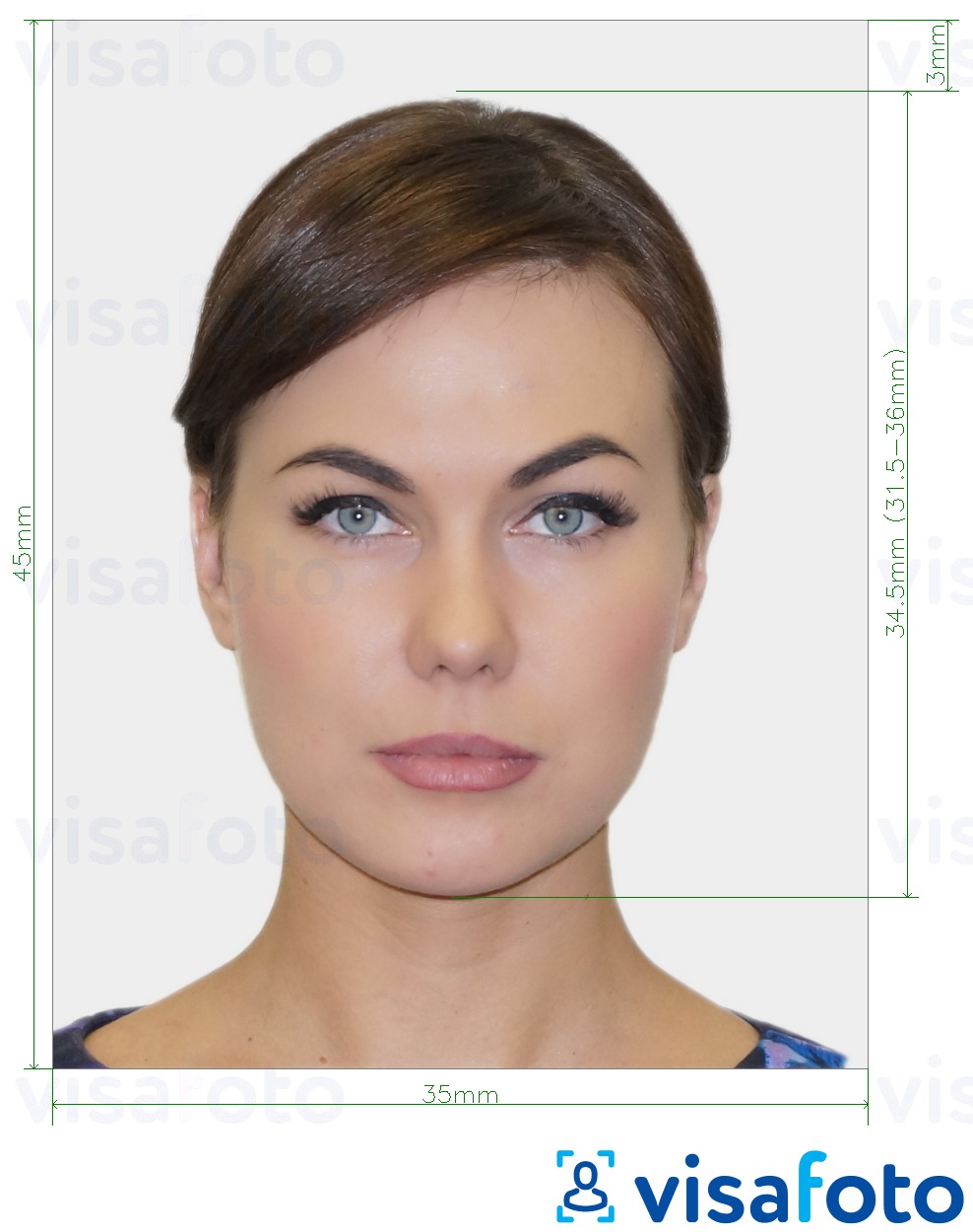 Образец фотографии для Удостоверение личности Дании 35x45 мм (3,5x4,5 см) с точными размерами