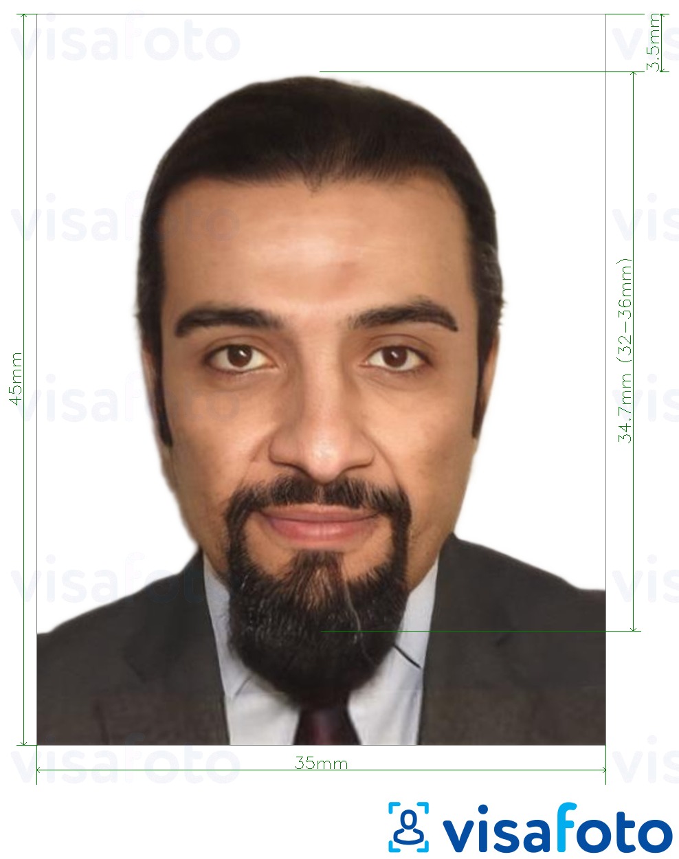 Образец фотографии для Алжирский удостоверение личности 35x45 мм (3,5x4,5 см) с точными размерами