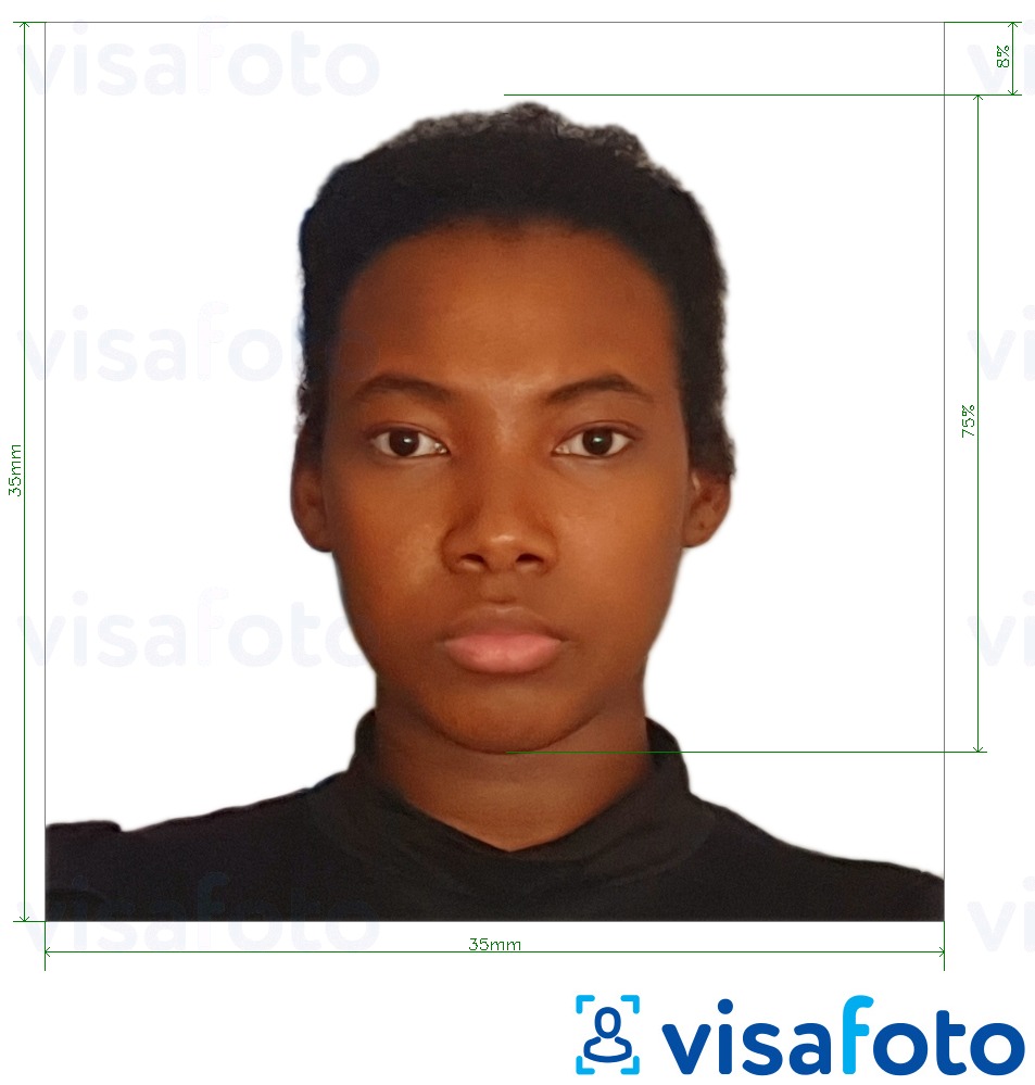 Образец фотографии для Габонская виза 35x35 мм (3,5x3,5 см) с точными размерами