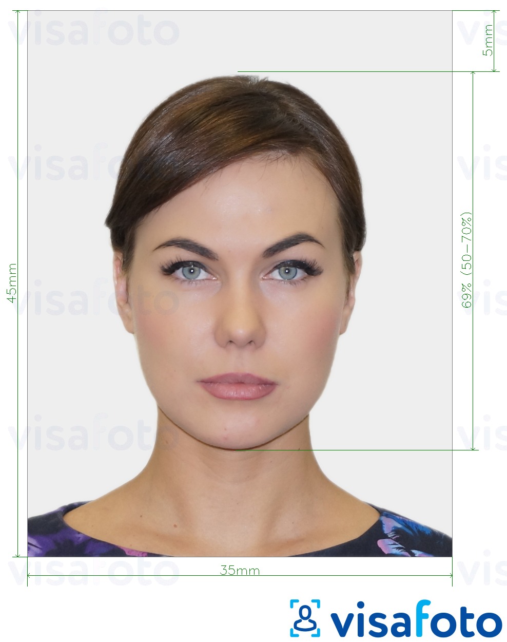 Образец фотографии для Грузия паспорт 35x45 mm (3,5x4,5 см) с точными размерами