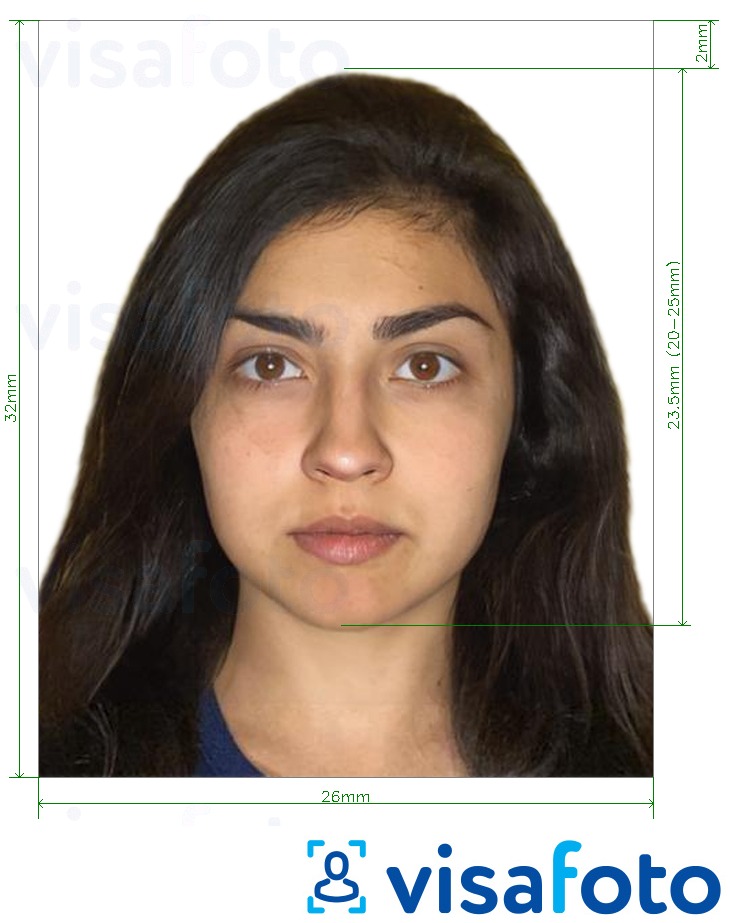 Образец фотографии для Гватемала паспорт 2.6х3.2 см с точными размерами