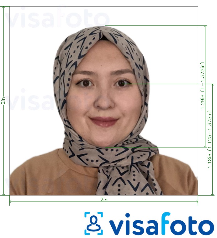 Образец фотографии для Индонезия паспорт (белый фон) 2х2 дюйма 51x51 мм с точными размерами