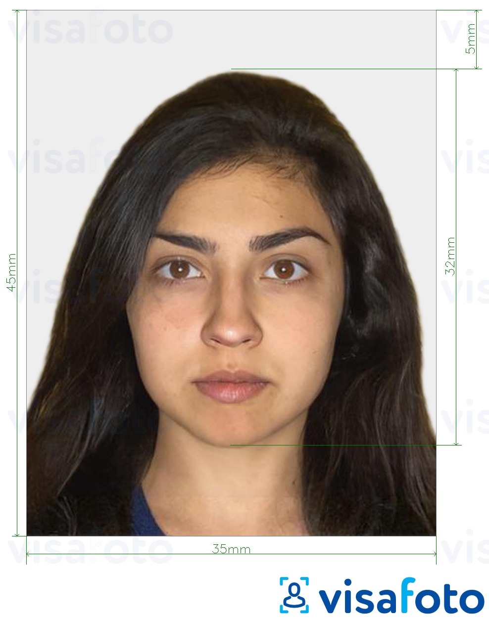 Образец фотографии для Израиль паспорт 35х45 мм (3,5x4,5 см) с точными размерами