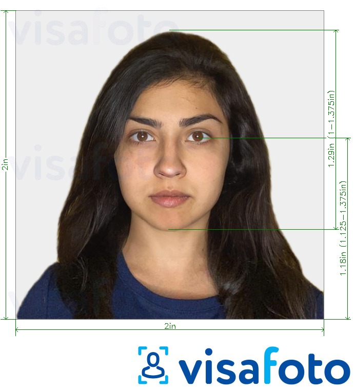 Образец фотографии для Индия паспорт (2x2 дюйма, 51х51мм) с точными размерами