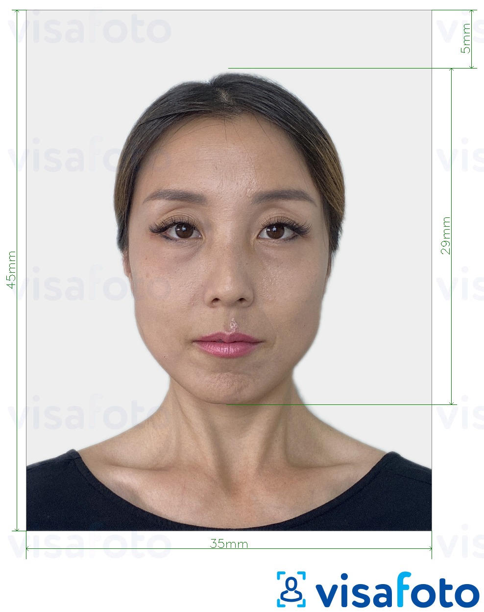 Образец фотографии для Япония паспорт (35x45мм) с точными размерами