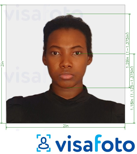 Образец фотографии для Кения паспорт 2x2 дюйма (51x51 мм, 5x5 см) с точными размерами