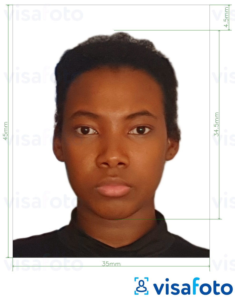 Образец фотографии для Кения паспорт 35х45 мм с точными размерами