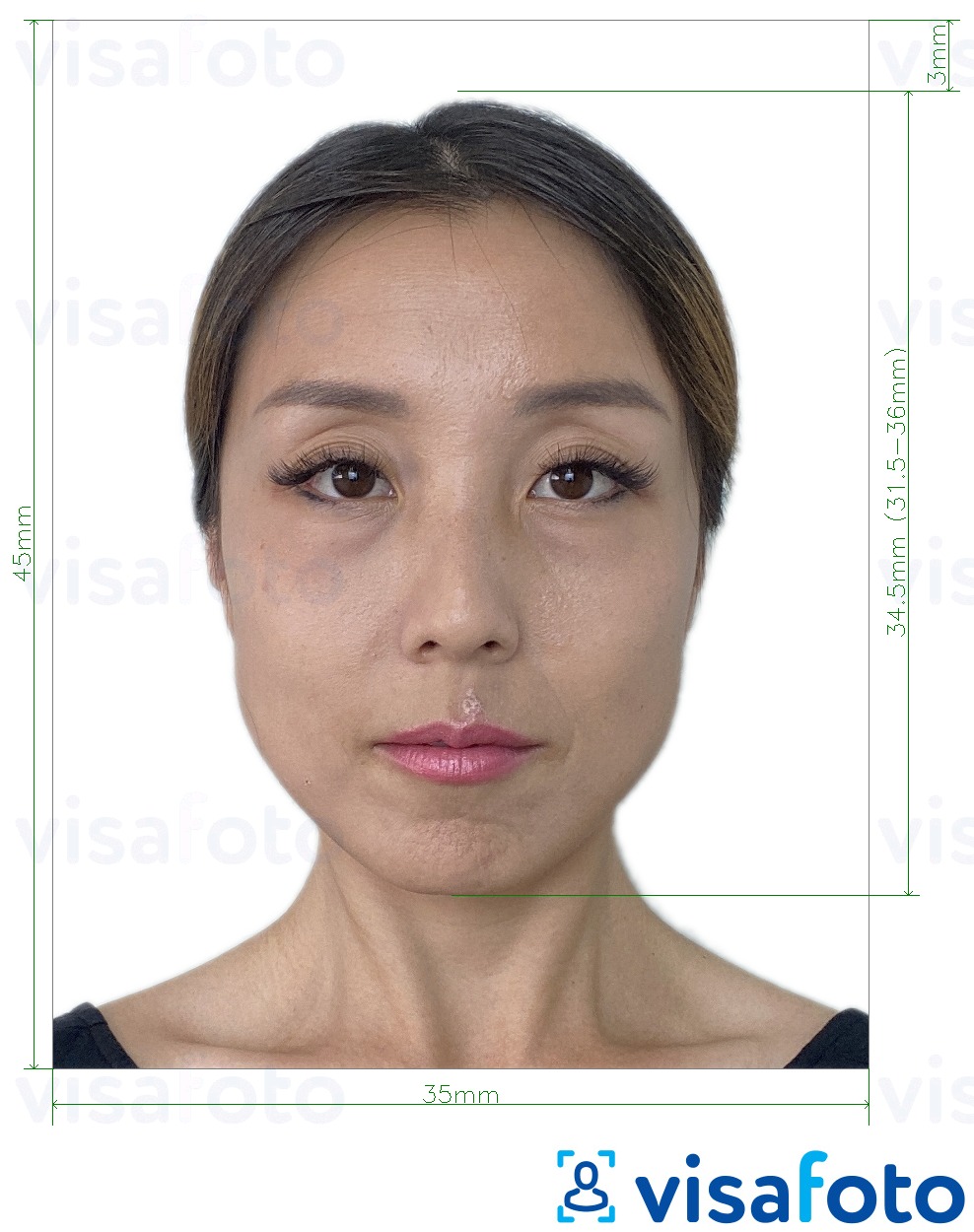 Образец фотографии для Южная Корея водительское удостоверение 35х45 мм с точными размерами