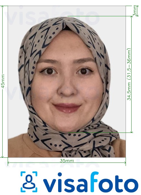 Образец фотографии для Казахстан удостоверение личности 35х45 мм с точными размерами