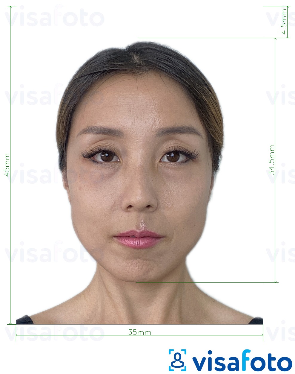 Образец фотографии для Мьянма паспорт 35х45 мм с точными размерами