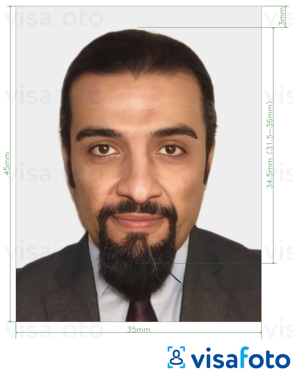 Образец фотографии для Мавритания паспорт 35x45 мм (3,5x4,5 см) с точными размерами