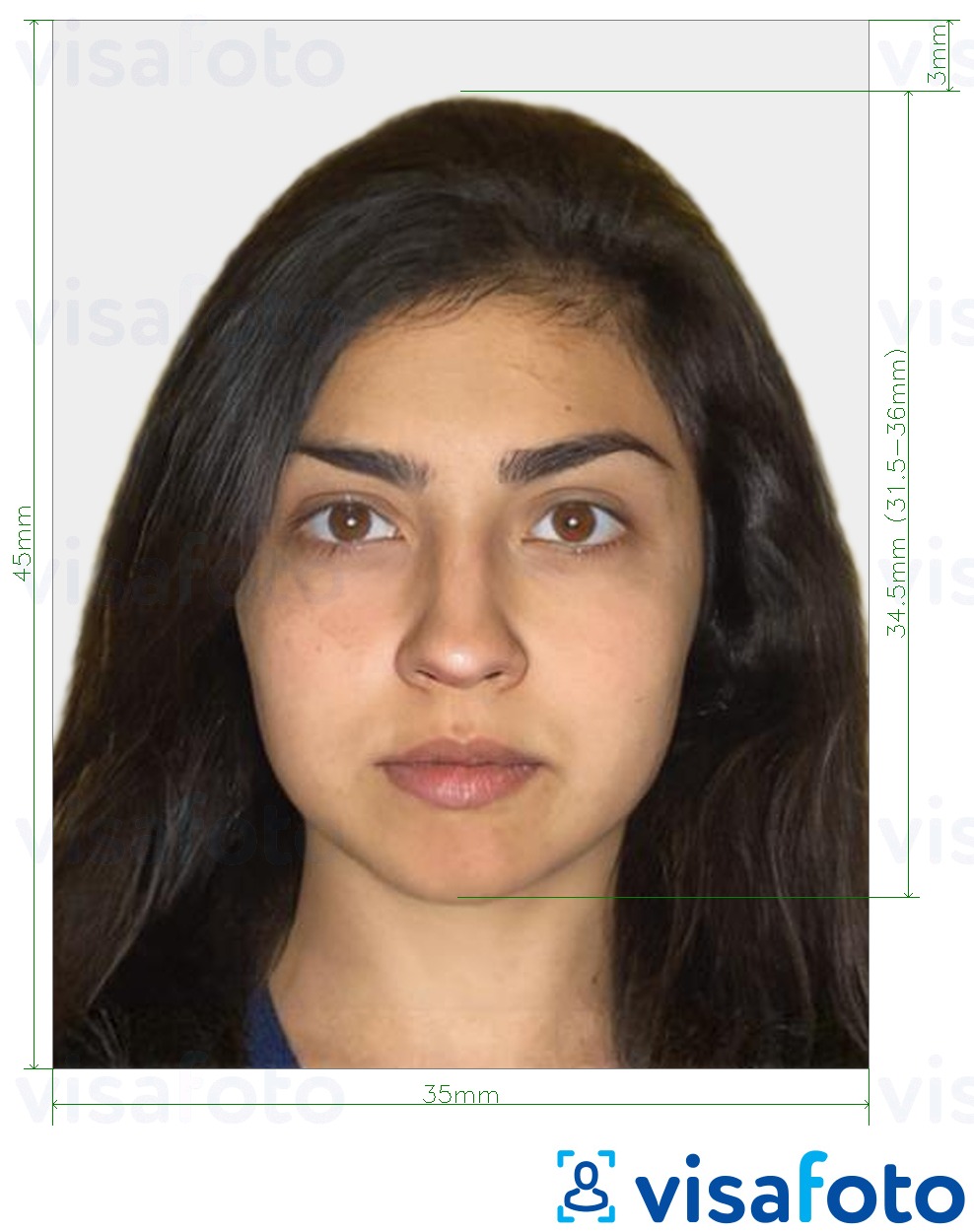 Образец фотографии для Паспорт Мальдивов 35x45 мм (3,5x4,5 см) с точными размерами