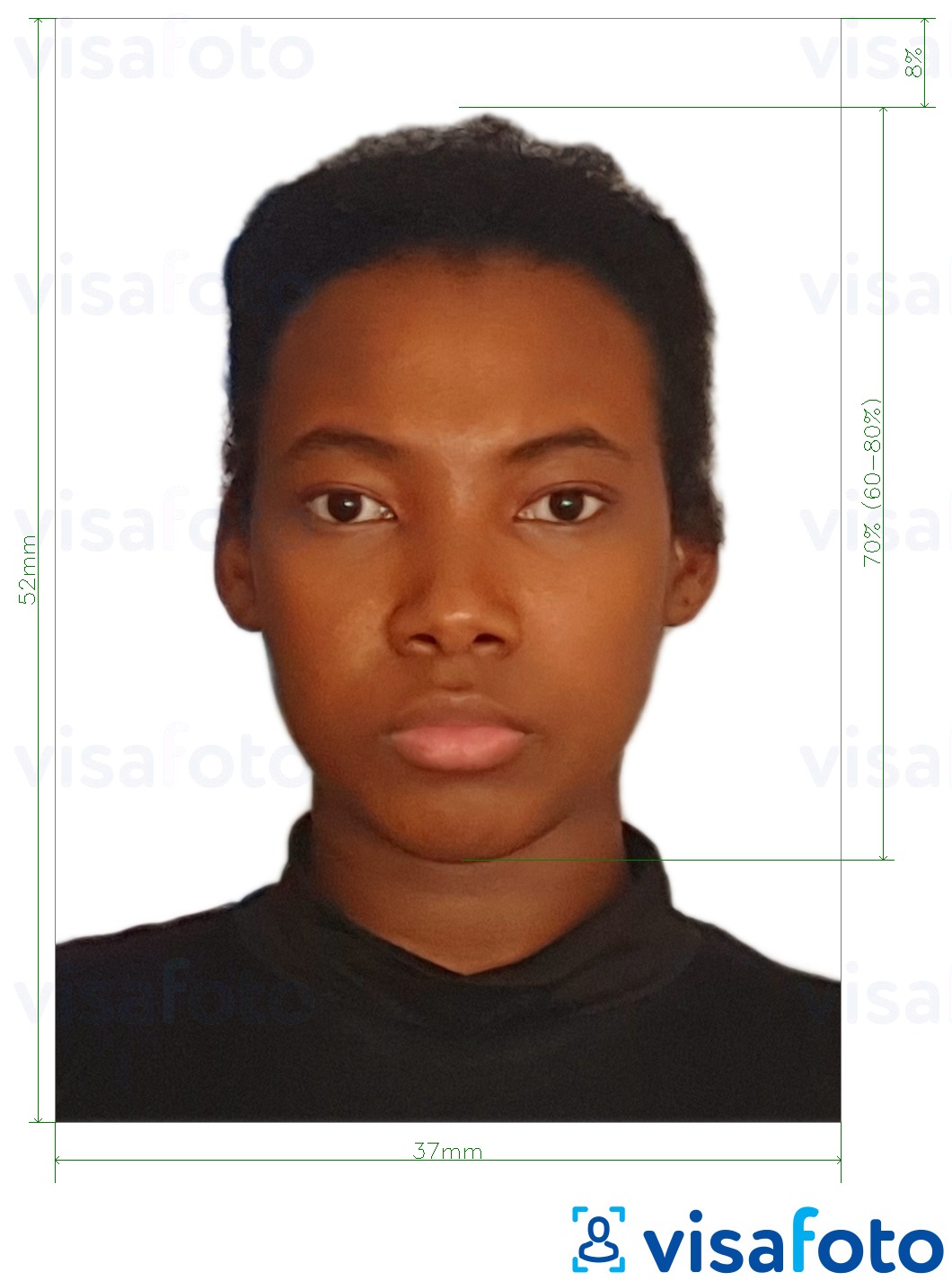 Образец фотографии для Паспорт Намибии 37x52 мм (3,7x5,2 см) с точными размерами