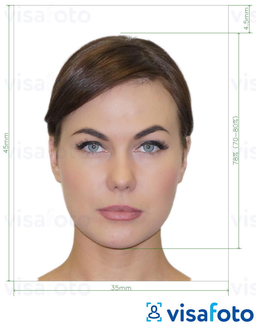 Образец фотографии для РФ паспорт общегражданский, 35х45 мм с точными размерами