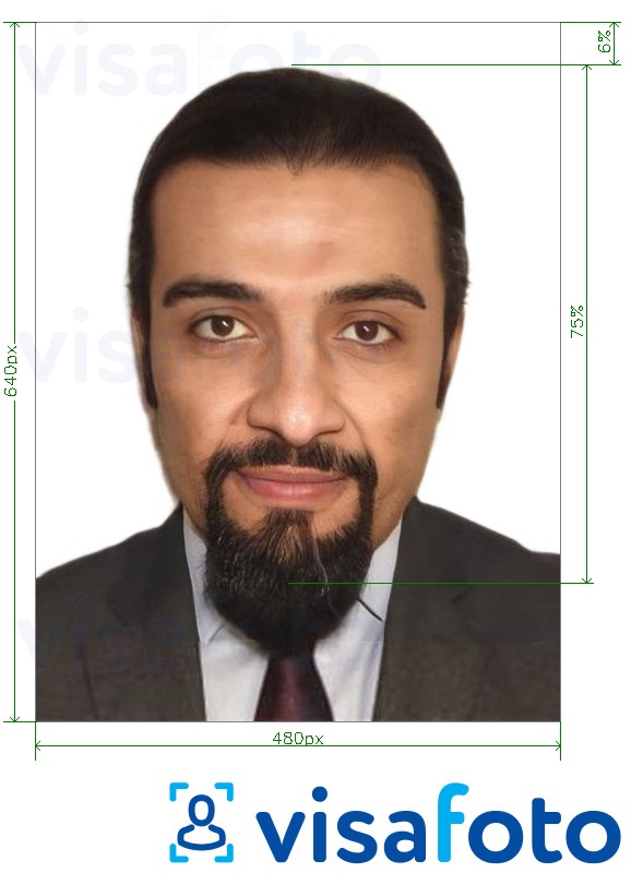 Образец фотографии для Саудовская Аравия Удостоверение личности Absher 640x480 пикселей с точными размерами
