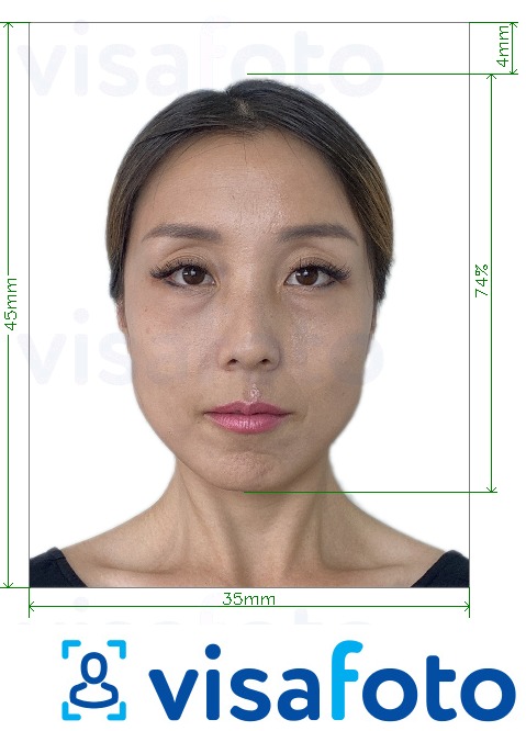Образец фотографии для Сингапур паспорт оффлайн 35х45 мм (3,5x4,5 см) с точными размерами