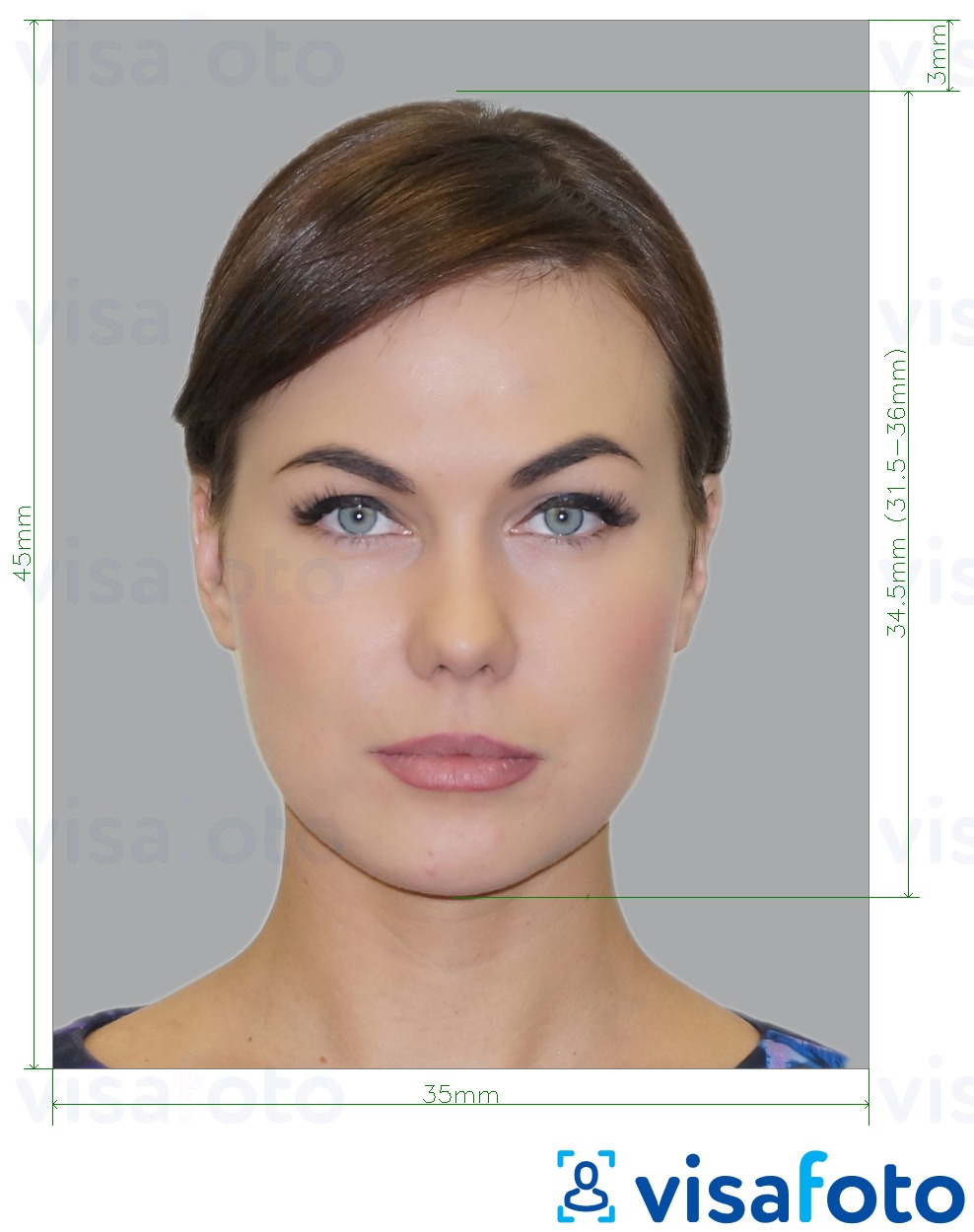 Образец фотографии для Словения удостоверение личности 35х45 мм с точными размерами