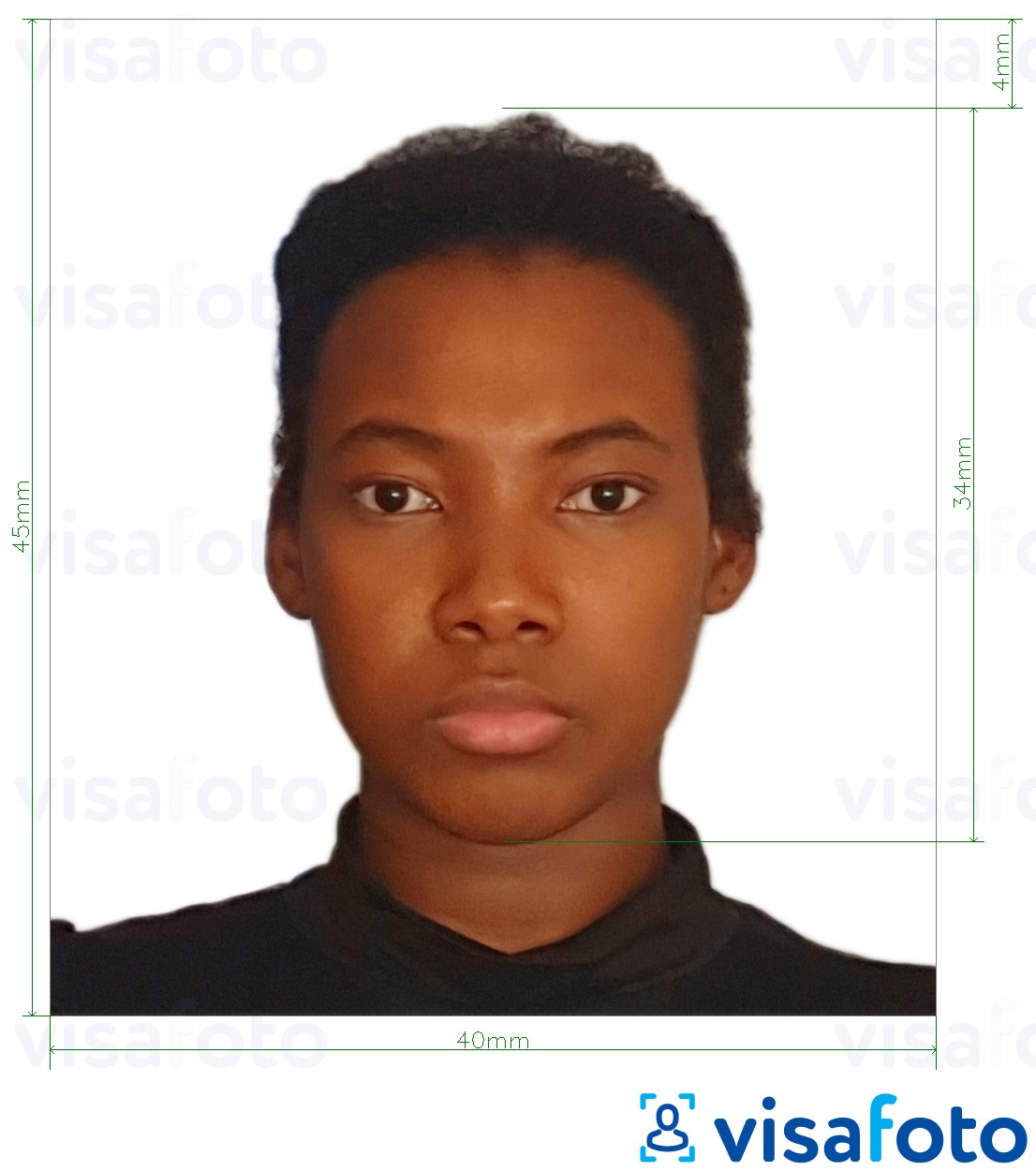 Образец фотографии для Виза в Танзанию 40x45 мм (4x4,5 см) с точными размерами