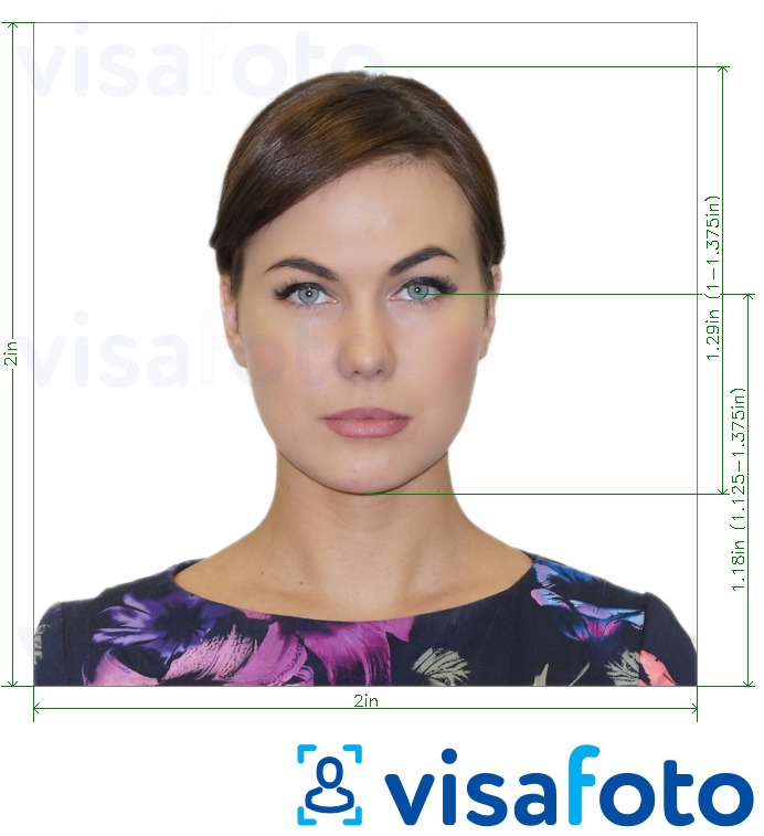 Образец фотографии для США паспортная карта 2х2 дюйма с точными размерами