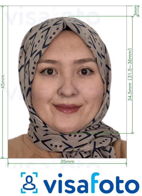 Образец фотографии для Узбекистан гражданство 35х45 мм с точными размерами