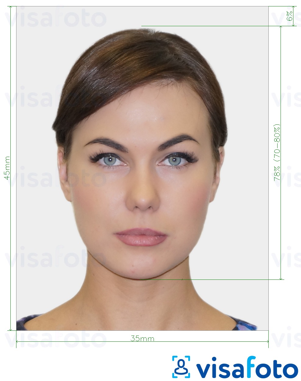 Образец фотографии для Фото на биометрический паспорт с точными размерами