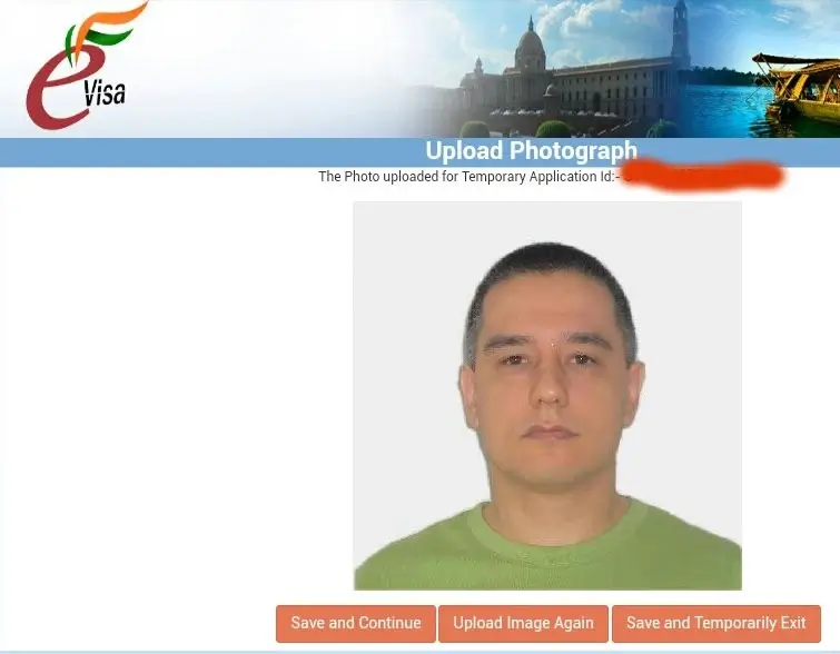 Результат загрузки фото на индийскую визу